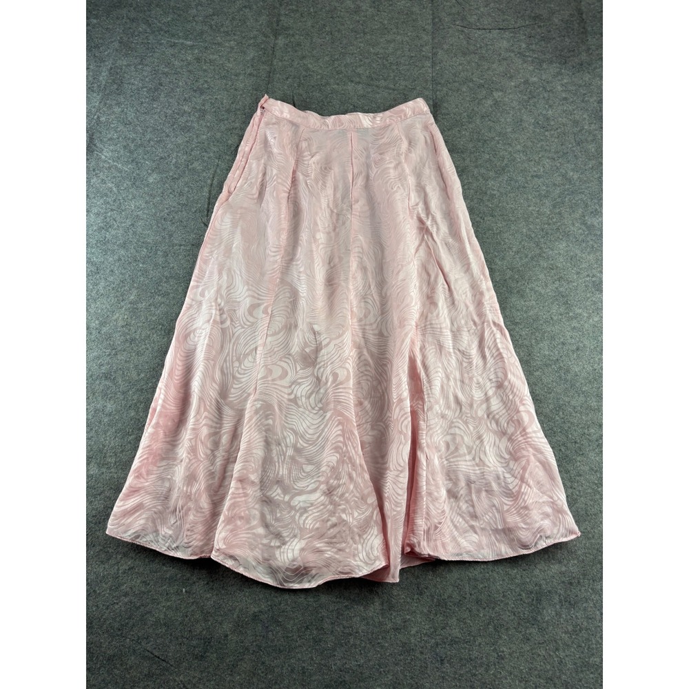 Argenti VTG Womens 8 WAIST 24" Pink 100% Silk Jacquard Wave Maxi Skirt Y2K 90s